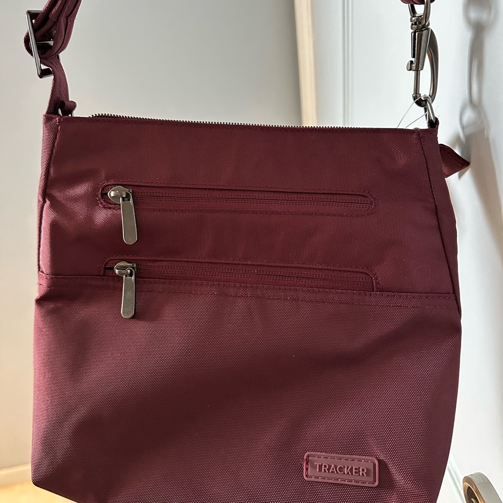 Tracker “Anti-theft” Burgundy Crossbody Bag